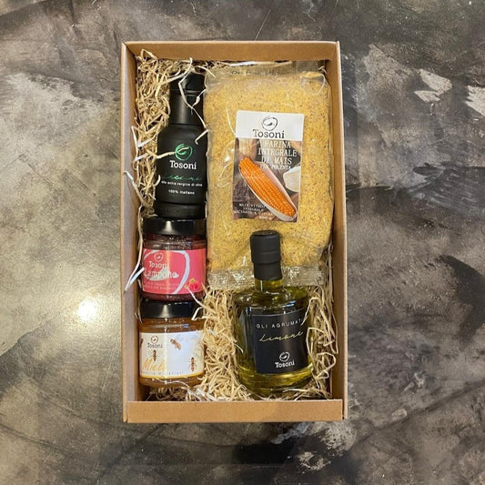 Box Olio Evo Olio Agrumato Miele Farina Confetture